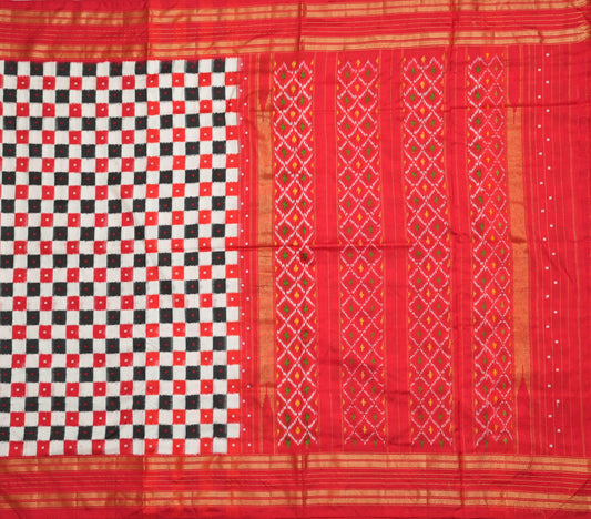 Checked Ikat Silk Saree
