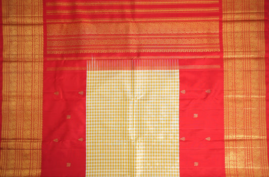 Checked Yellow and Red Silk Saree