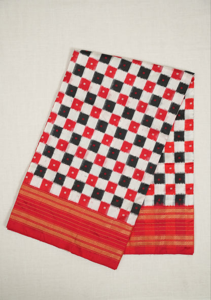 Checked Ikat Silk Saree
