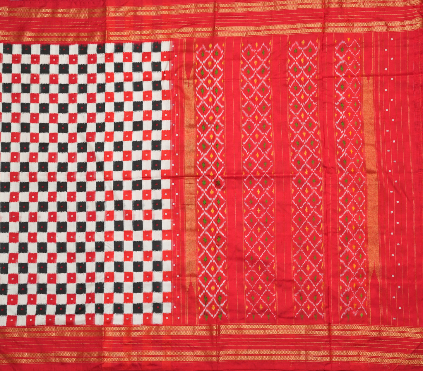Checked Ikat Silk Saree