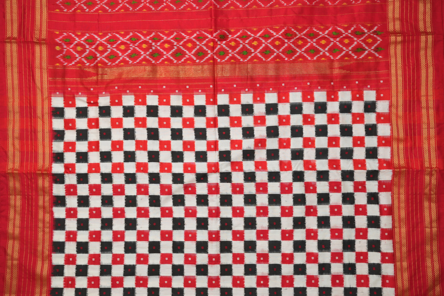 Checked Ikat Silk Saree