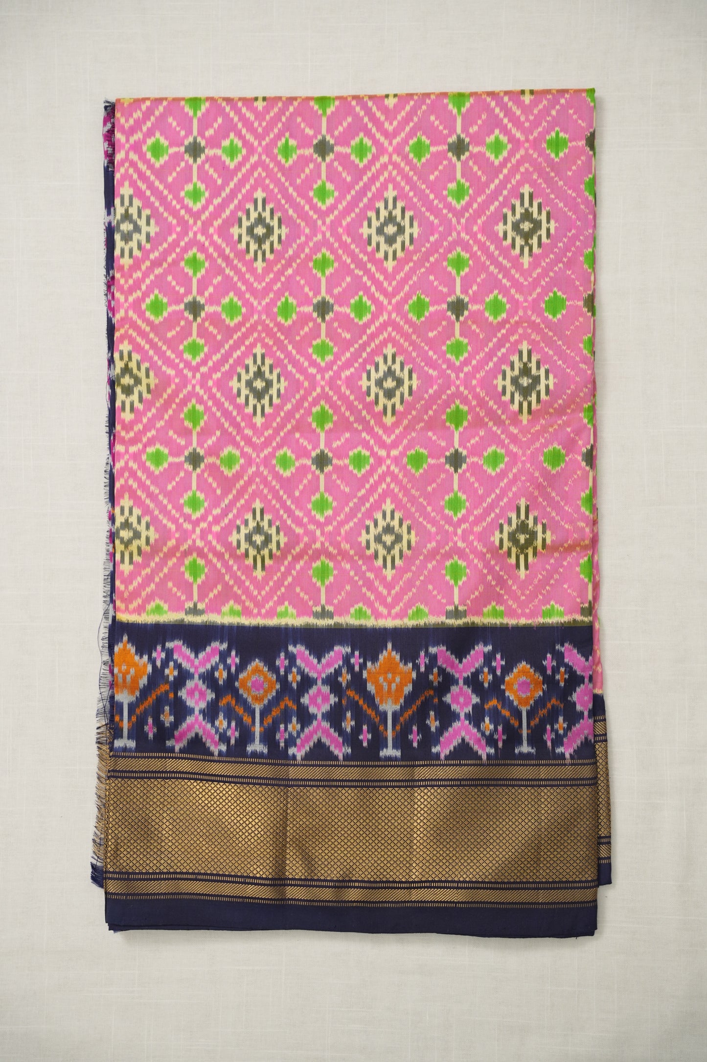 Baby Pink Ikat Silk Saree