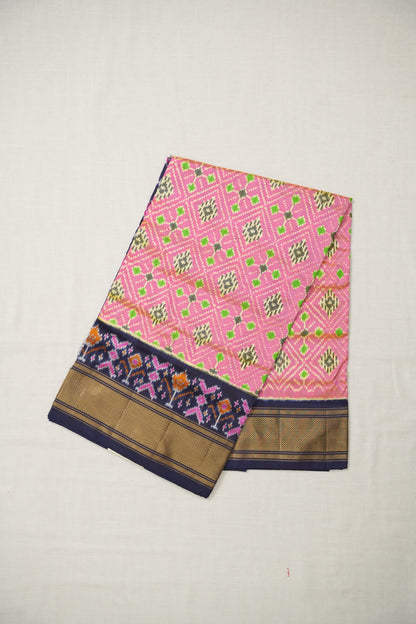 Baby Pink Ikat Silk Saree
