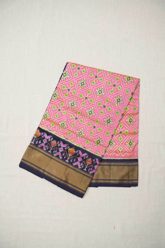 Baby Pink Ikat Silk Saree