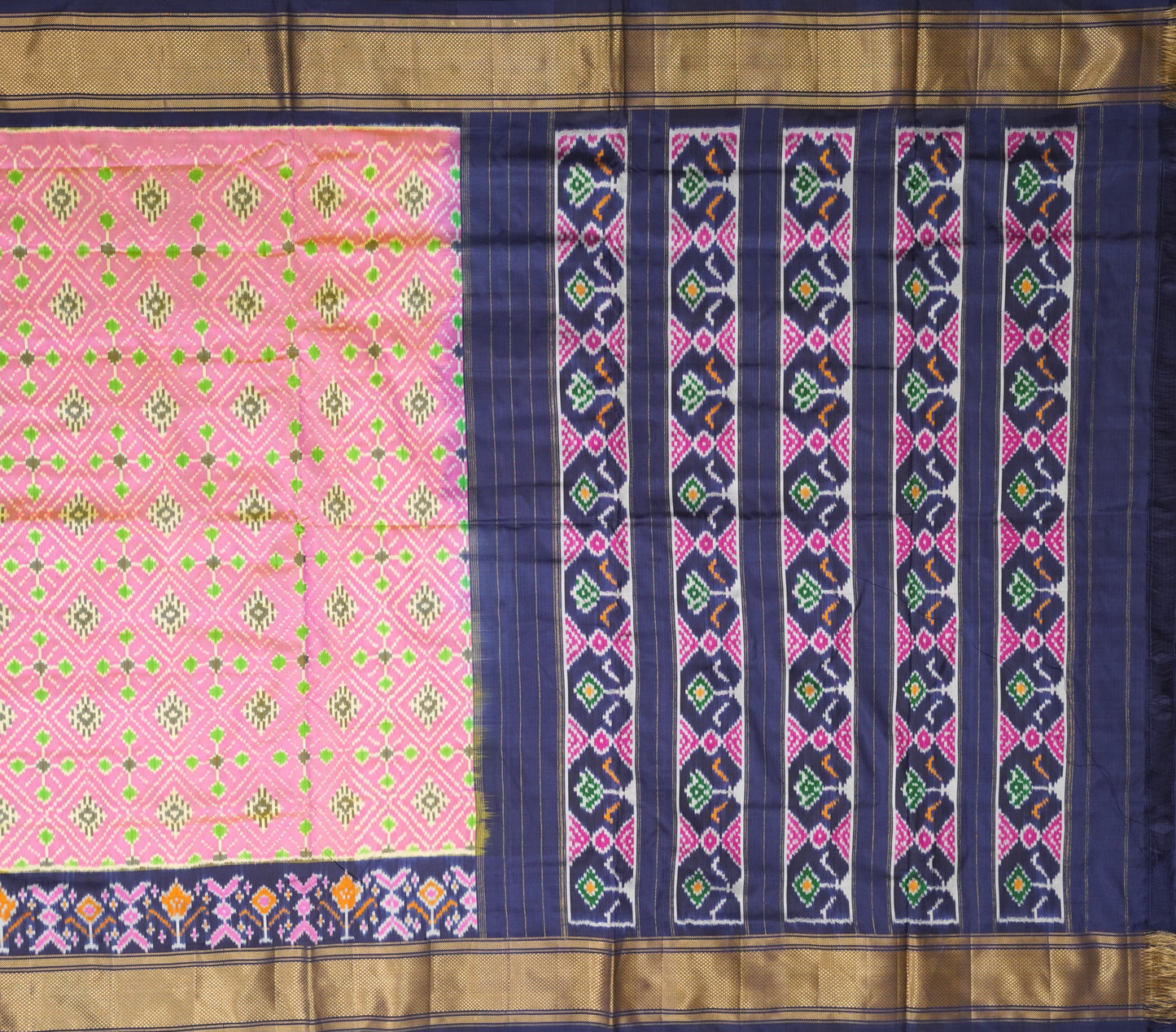 Baby Pink Ikat Silk Saree