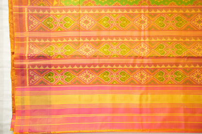 Green & Yellow Ikat Silk Saree
