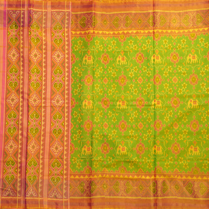 Green & Yellow Ikat Silk Saree
