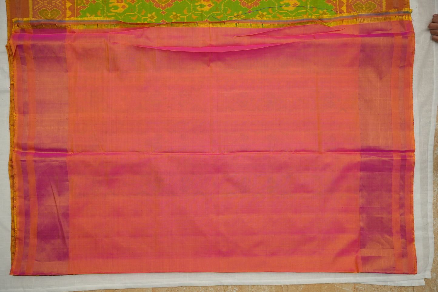 Green & Yellow Ikat Silk Saree