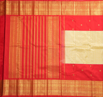Checked Yellow and Red Silk Saree