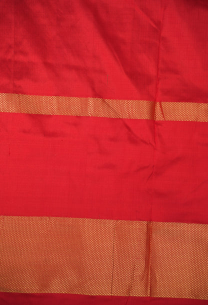 Grey and Red Ikat Silk Saree